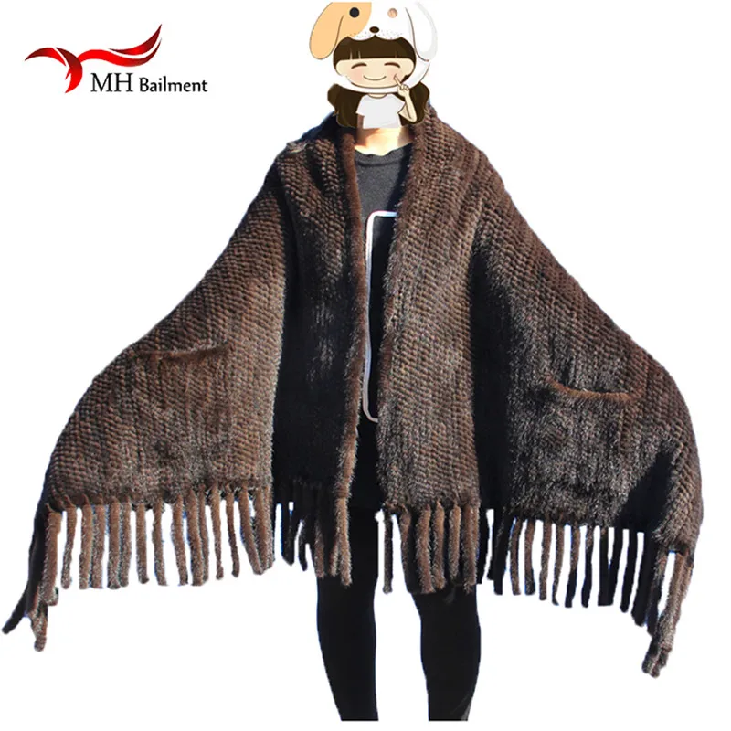 Elegant Real Knitted Mink Fur Shawl Scarf Womens Casual Poncho Knitted Mink Fur Black Scarves Scarf, Hat Glove Sets S#2 Elegant Real Knitted Mink Fur Shawl Scarf Womens Casual Poncho Knitted Mink Fur Black Scarves Scarf, Hat Glove Sets S#2