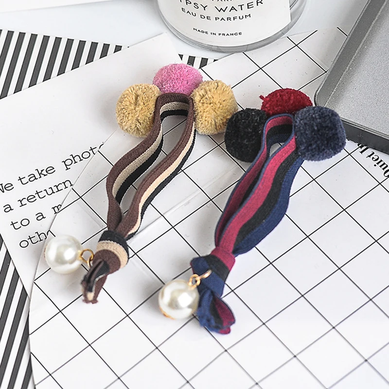 New 3 Balls Pearls Striped Elastics Hair Bands Rubber Girls Women Cute Headwear Tie Gum Ponytail Holders Accessories |
