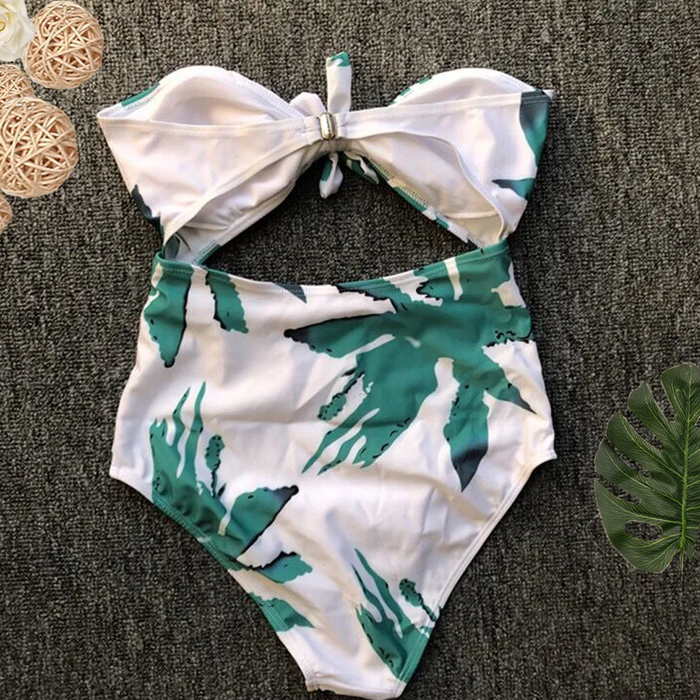 2019 Sexy bikini Set Leaves Swimwear Women Print Biquini Bow Swim Bathing Suit Tube Top Swimsuit Vintage Bikinis|Комбинезоны| |