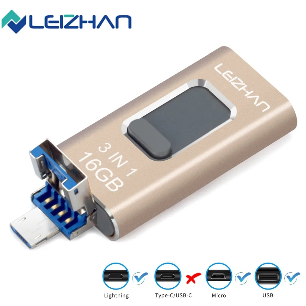 Флеш накопитель LEIZHAN с Micro USB 16 ГБ 32 64 128 фотофлешка для iphone XR x plus 8 7s 6s Android флеш 3 0|USB