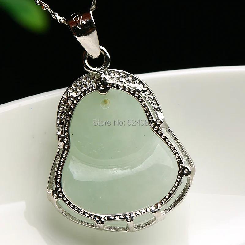 Подвеска в виде Будды из серебра 925 пробы с инкрустированным нефритом Подлинная