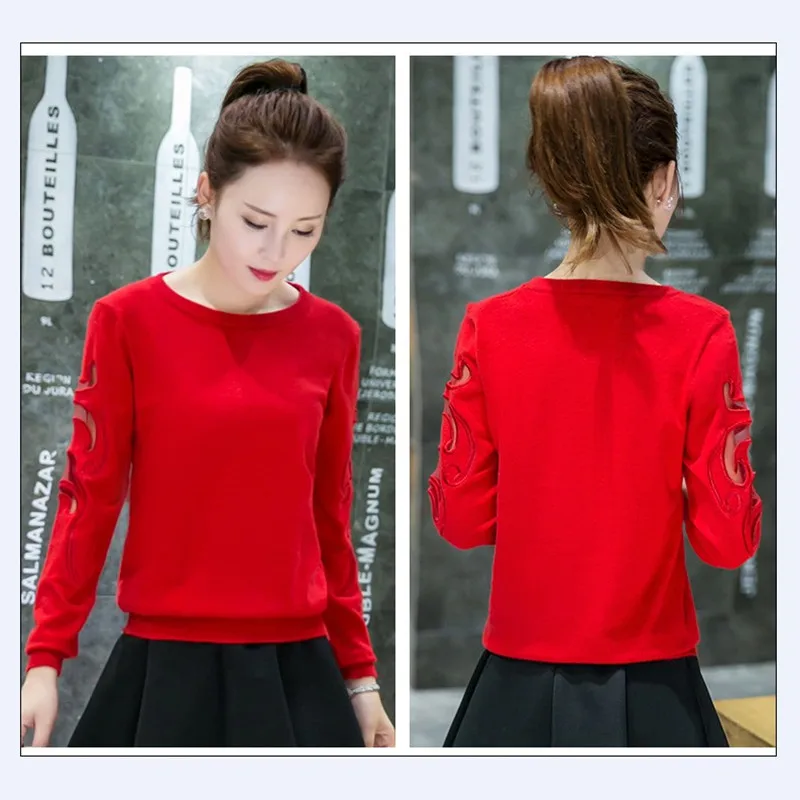 Autumn and winter new Korean Slim short paragraph sweater jacket lace stitching knit shirt Ms. low round neck bottomi | Женская одежда