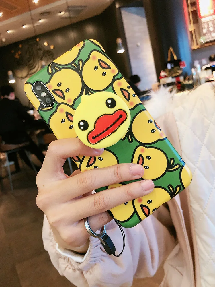 3pcs Sam S9plus yellow Duck Case Cute Soft cover For Samsung Galaxy S8 S8plus Note9 note8 Cartoon case + airbag stander+strap |