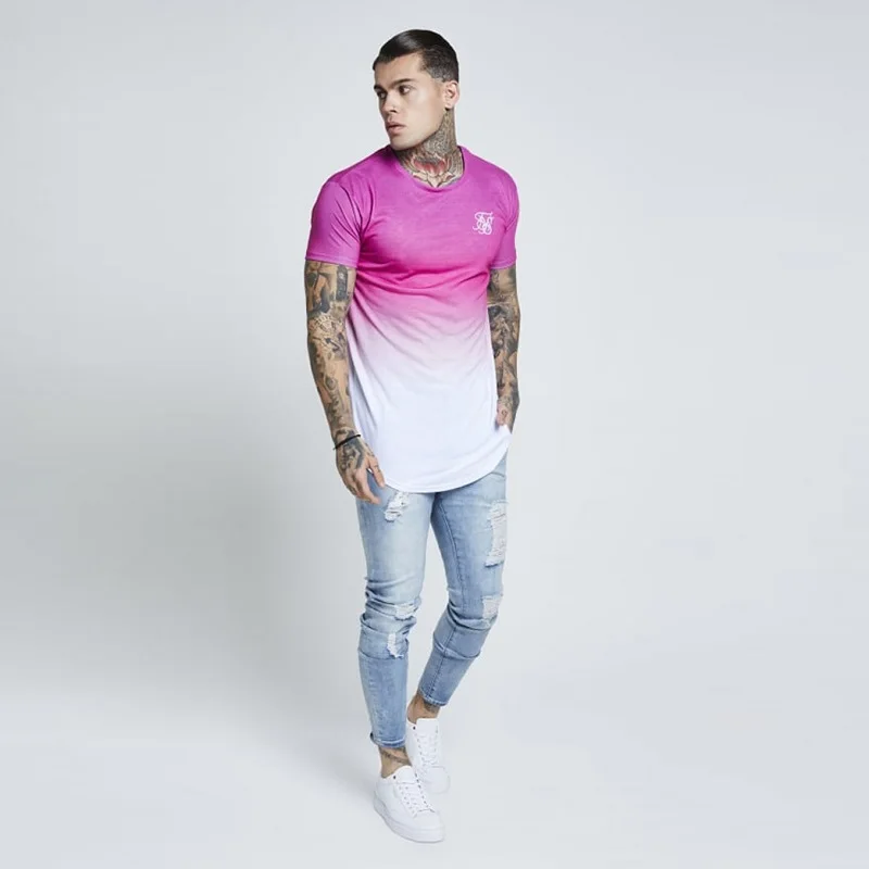 Хип Горячая Camisetas Hombre Sik шелковая футболка мужские градиентные мужские рубашки Повседневная мужская футболка Kanye West уличная Camiseta Masculina