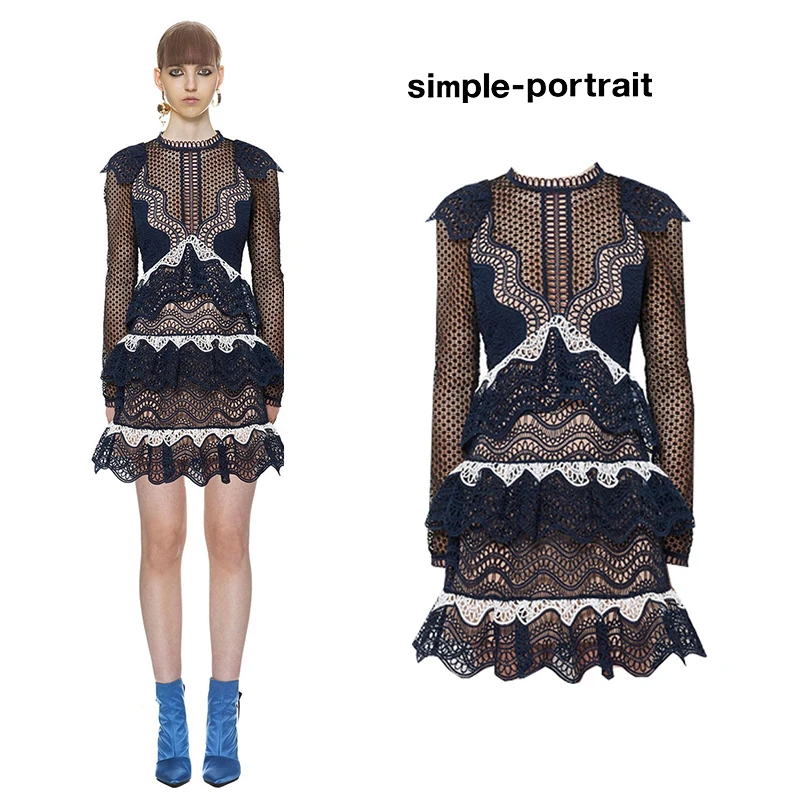 SP Simplee Автопортрет 2019 Новое поступление кружевные платья синее открытое женское