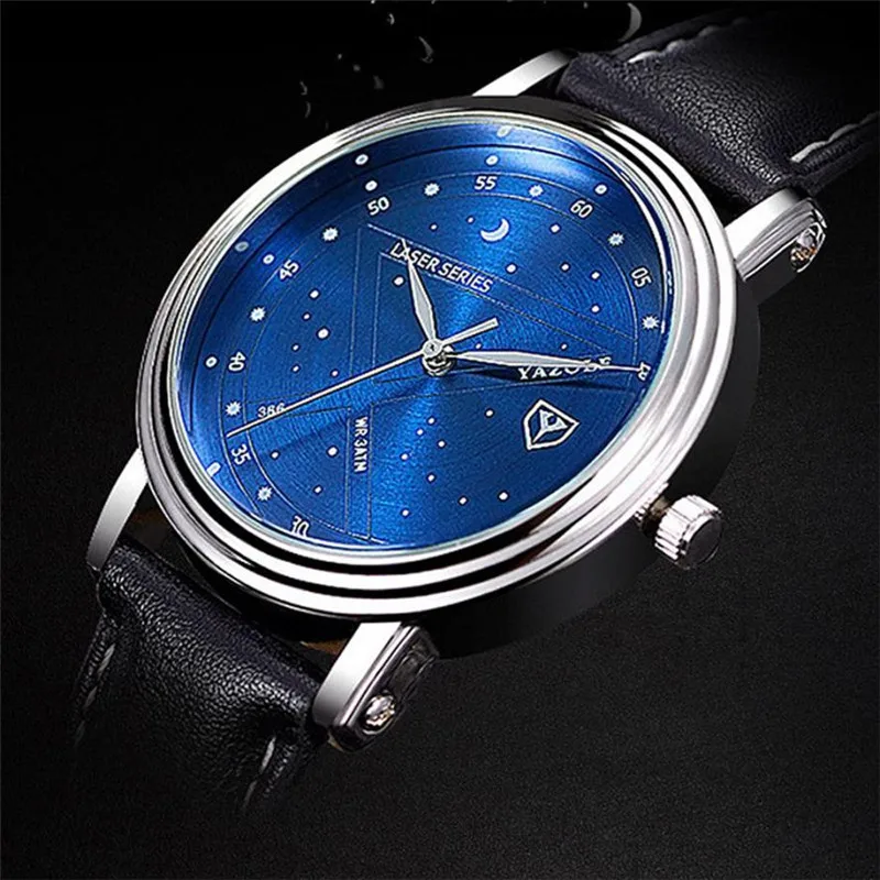 

Men Watch Top Brand Luxury Male Watches Starry Sky Dial Leather Band Quartz Business Wrist Watch Men Clock relogio masculino #C