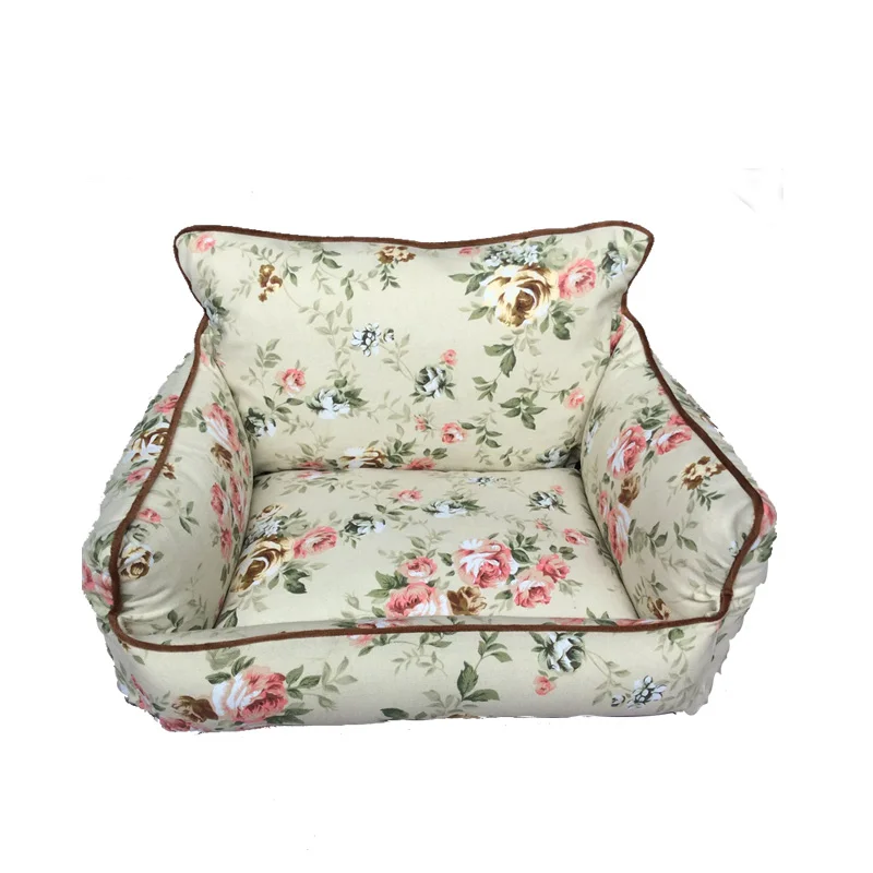 Precio Cama Y Sofás Con Estampado Floral Para Perro, Caseta Para Mascotas, Nido De Peluche De Lona De Algodón, 3 Colores Disponibles, Almohada Y Blandos Suaves Incluidos