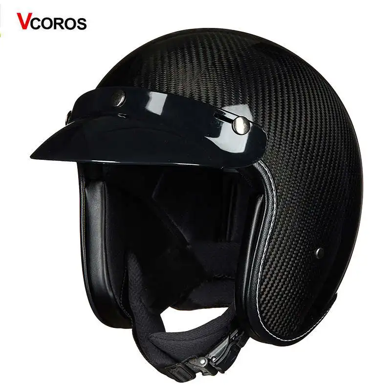 Шлем мотоциклетный VCOROS винтажный из углеродного волокна с открытым лицом для