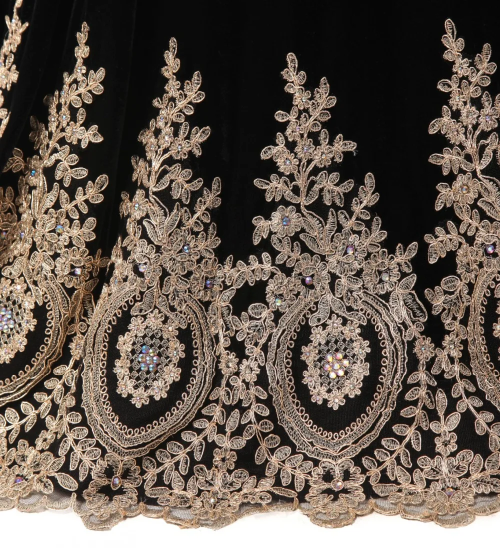 2017 новое поступление с длинными рукавами золотистые кружевные аппликации черная