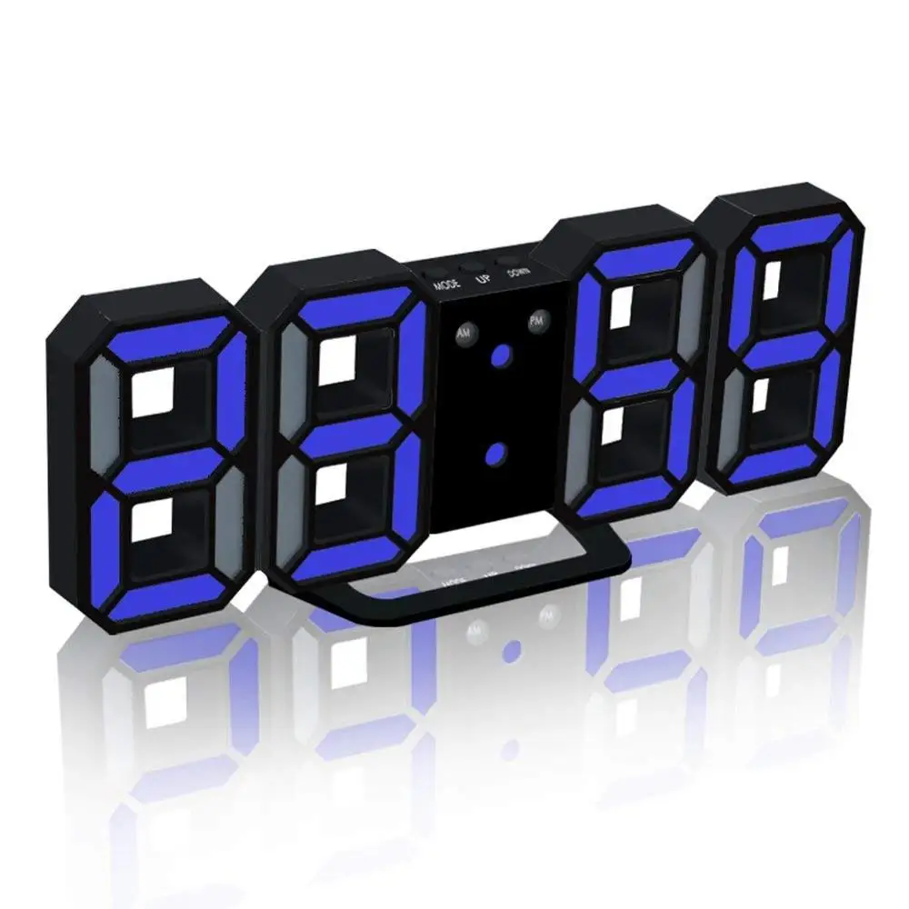 blue black Светодиодный цифровой будильник большие цифры 3D настенные часы 8 Форма Электронная настольная полка для часов Nixie часы Horloge фреска на стену дома - Цвет: blue black