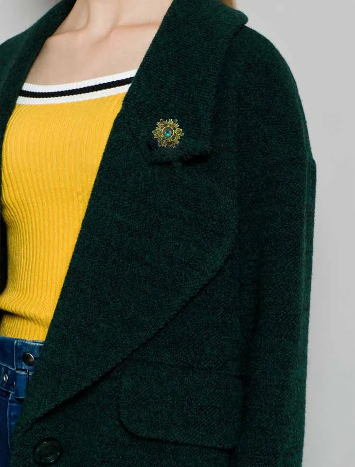 Женская Винтажная брошь в стиле ретро круглая булавка с зеленым кристаллом