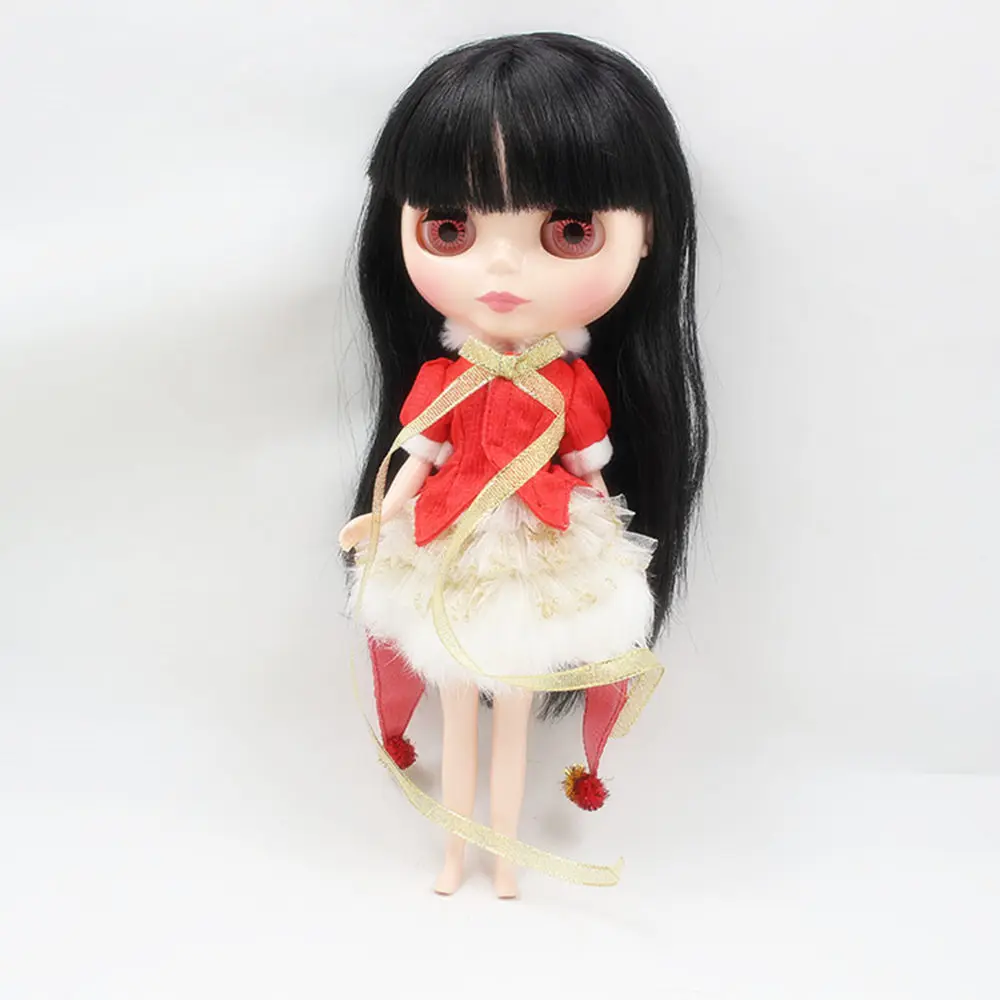 Кукольное платье DBS blyth с юбкой на новый год красная кружевная Рождественская