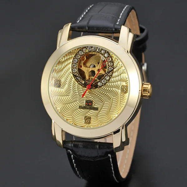 Золотые Роскошные гофрированные Дизайнерские мужские часы автоматические