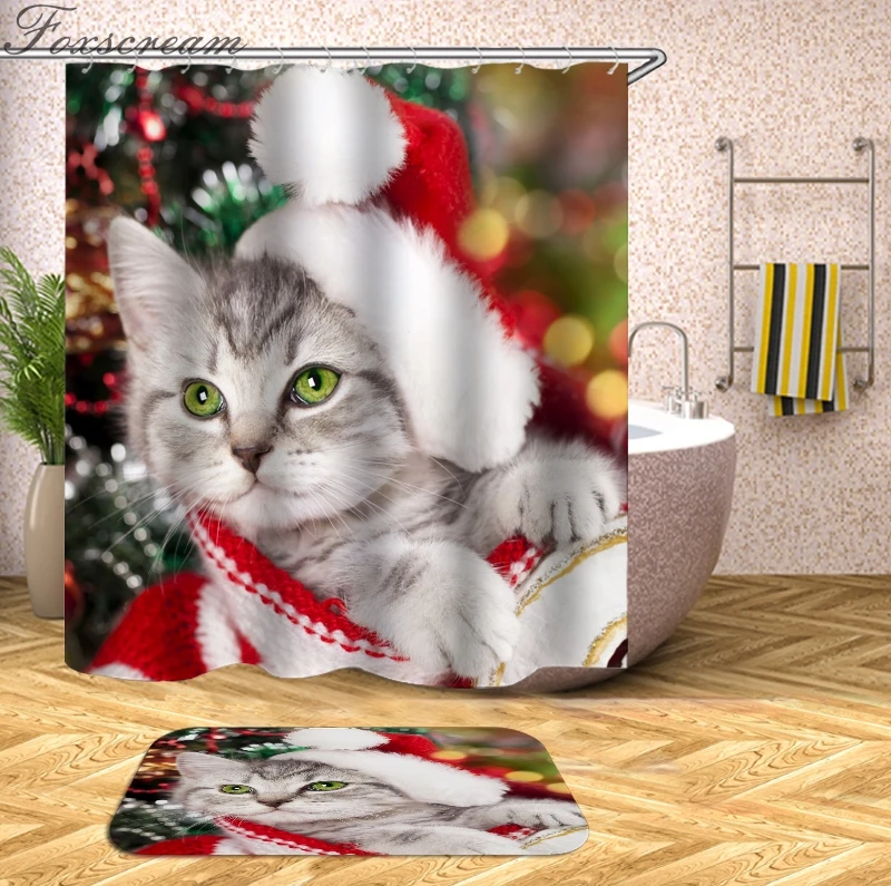Рождественская занавеска для душа Тканевая 3d в ванную комнату s ванны