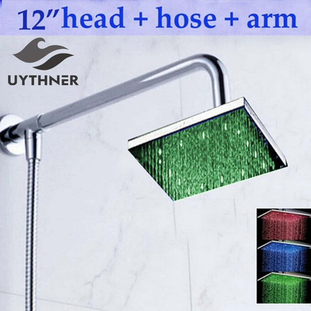 12 &quotсветодиодный Квадратный Дождь Насадки для душа настенный держатель W/шланг