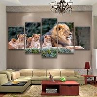 wall art modular poster pictures painting 5 panel animals lion framework hd printed modern canvas living room home decoration