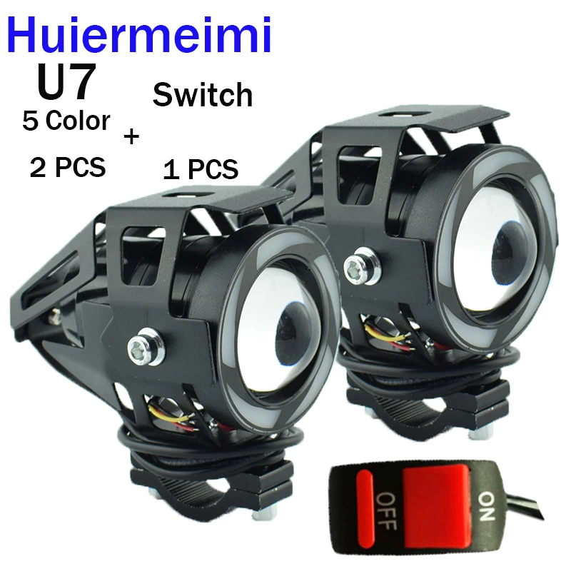 

1Pair 12V 125W Motorcycle LED U7 5 Colors HeadlightS Motorbike Driving Spot Head lights Fog lamp Headlamp Auxiliary Work Lights
