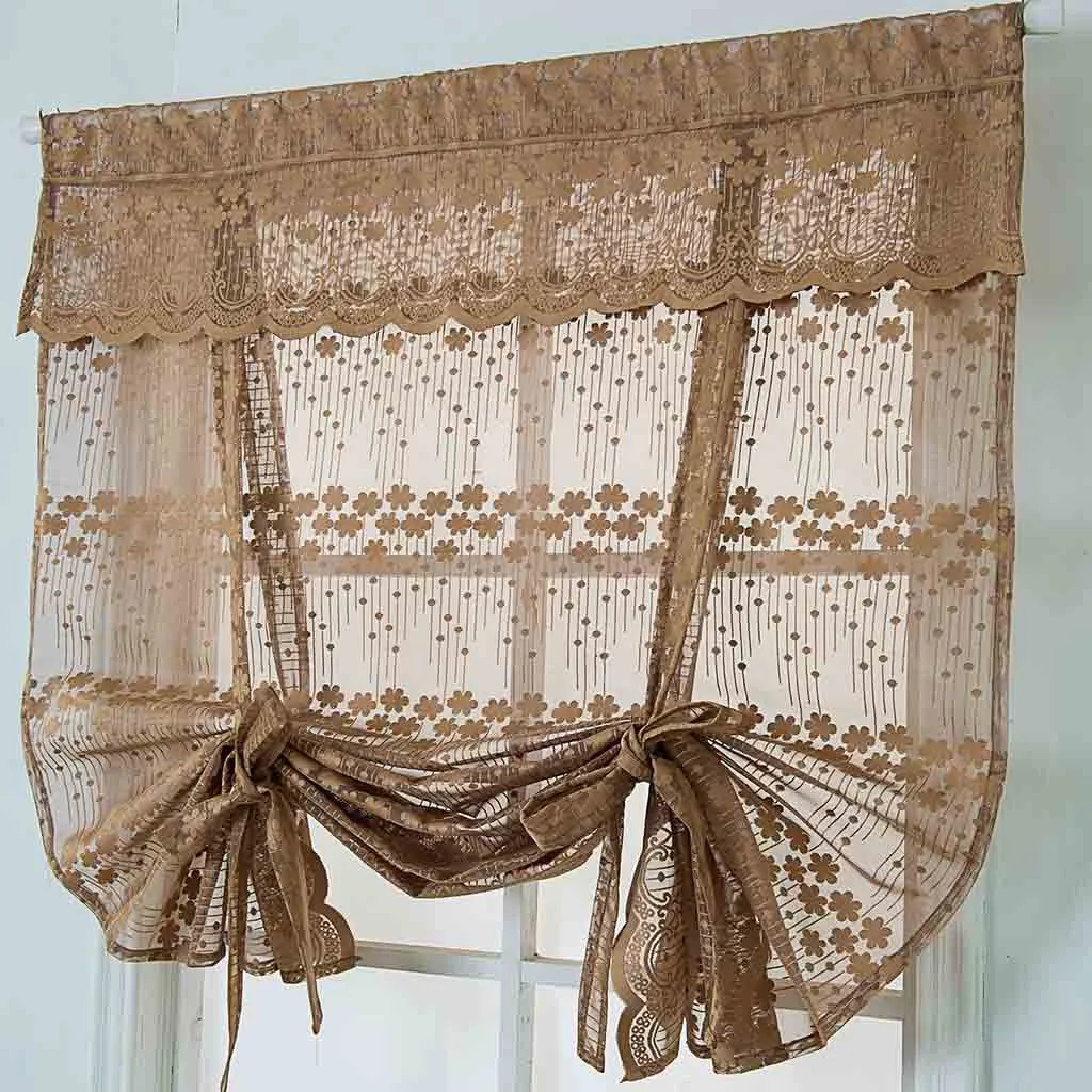 Тюлевые перфорированные занавески для окна кухни ванной комнаты римские с