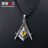 steel soldier free mason pendant necklace yellow eye stainless steel punk illuminati men biker chain gothic jewelry