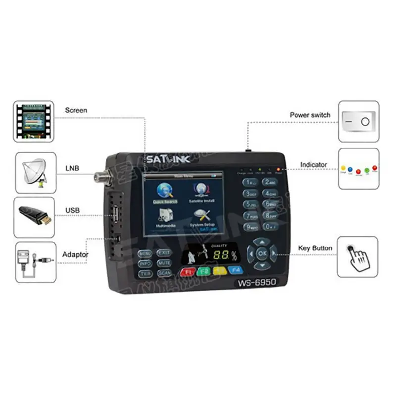 Оригинальный Satlink WS 6950 3 5 дюймов цифрового спутникового сигнала Finder метр WS6950