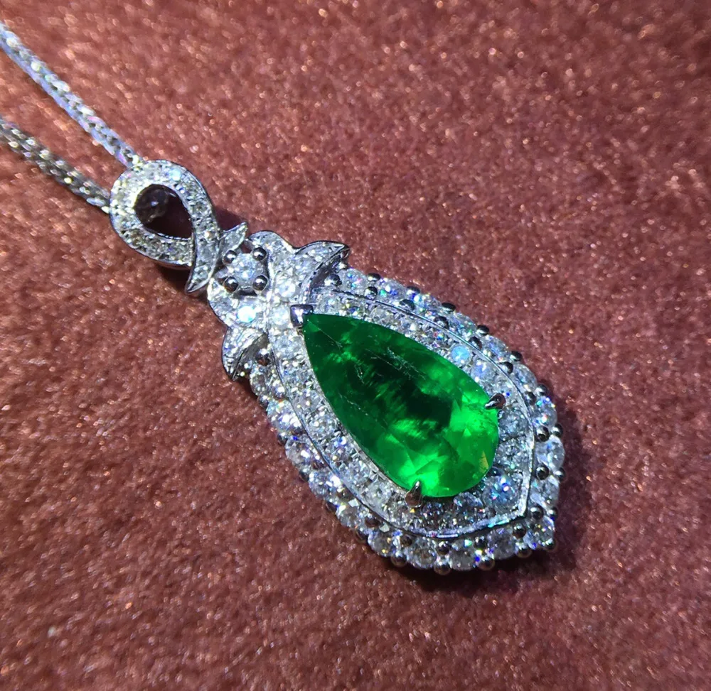 GRS Colombia Origin Fine Jewelry Real 18 K White Gold Natural 1.53ct Emerald Gemstones Female Pendants for Women Necklace | Украшения и