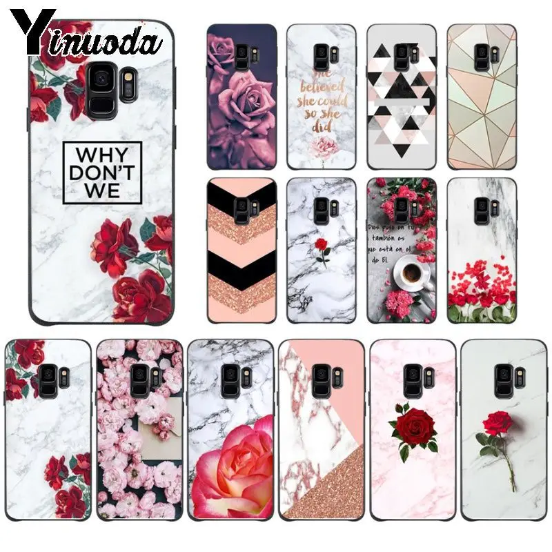 Чехол под мрамор Yinuoda Red Rose Power Girl черный мягкий чехол для телефона Samsung Galaxy s7 s10lite s9