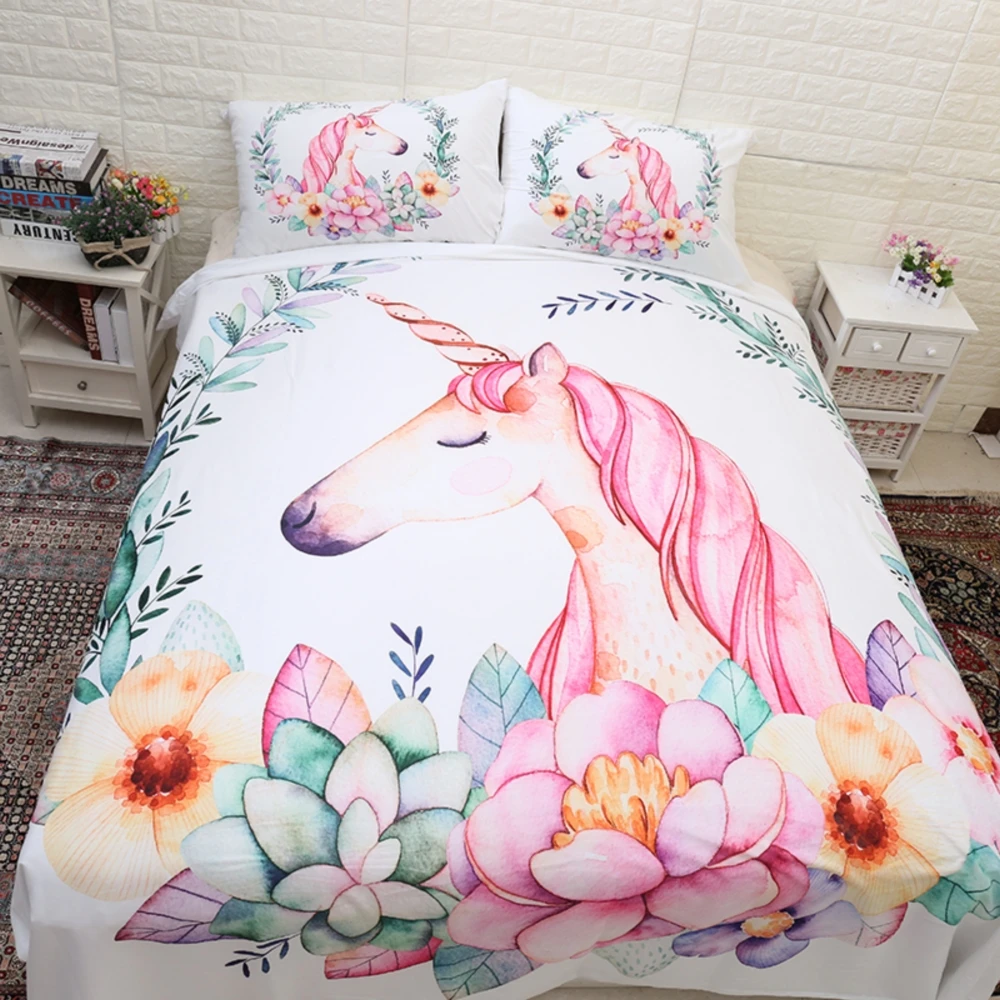 Комплект постельного белья для кровати King size, 3D пододеяльник, наволочка AU queen, постельное белье, цветочный принт с единорогом - Цвет: GC20189