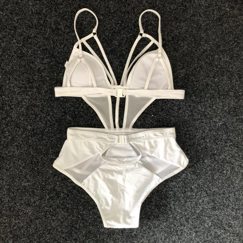 2017 Женский Белый Пуш-ап сетчатый сексуальный Цельный купальник монокини 1 шт.