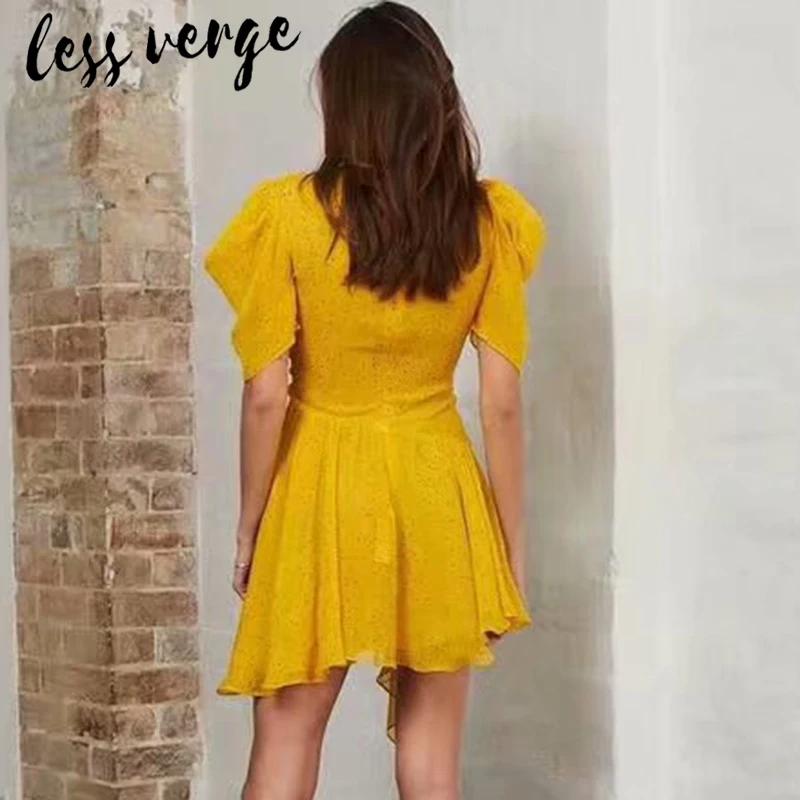 Lessverge шифоновое летнее платье в горошек стиле бохо женское желтое с рукавами