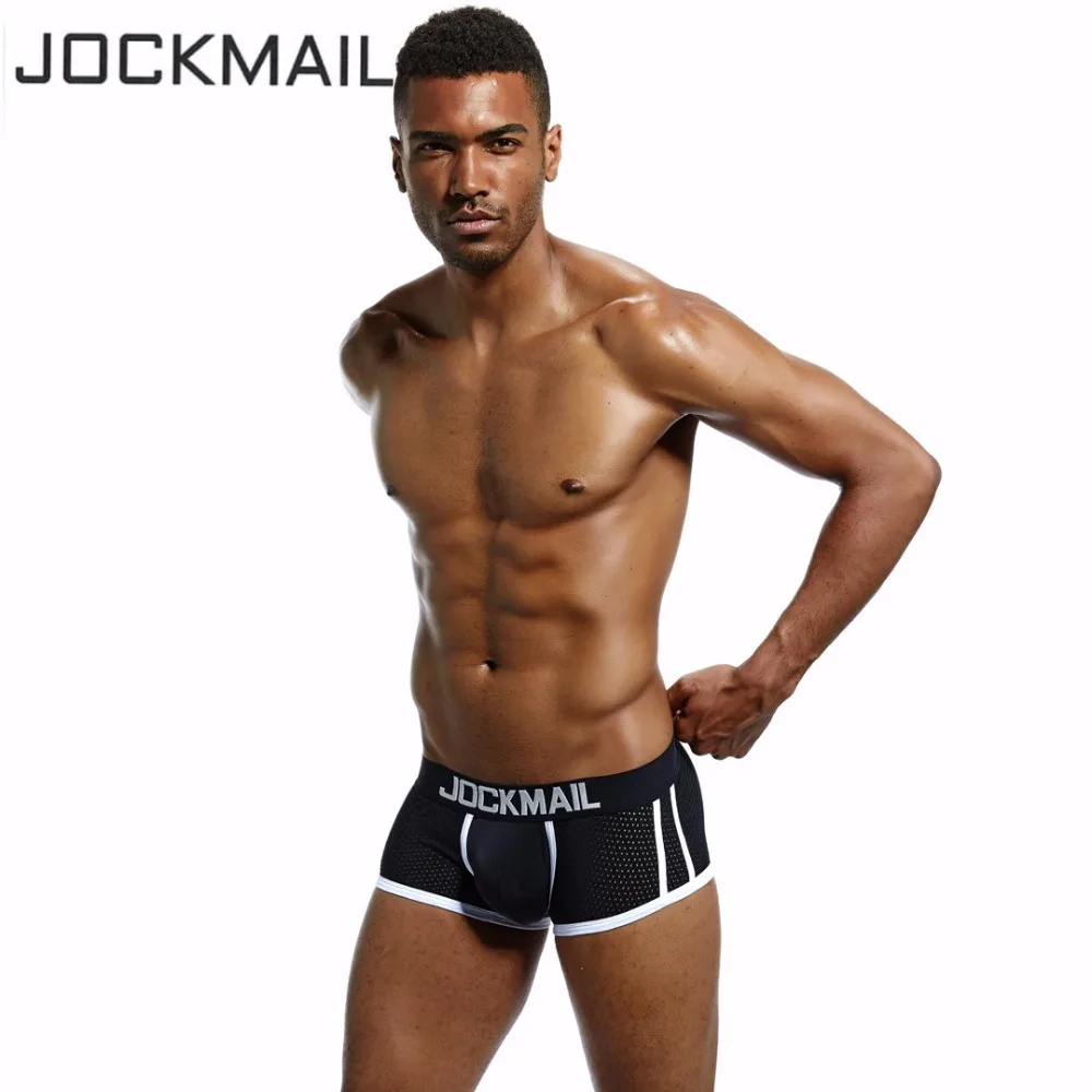 JOCKMAIL brand men Underwear Boxer Nylon Mesh Breathable Trunks Body Sexy Ice Silk WJ U Convex Cup Penis Pouch Sleepwear | Мужская