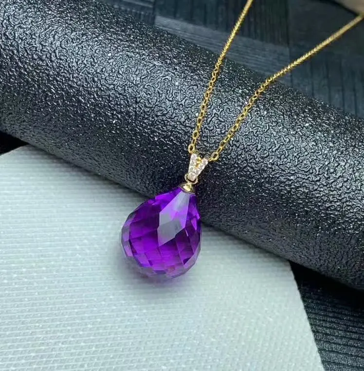 

shilovem 18k yellow piezoelectric amethyst Pendants fine Jewelry women trendy no necklace classic new gift 13*16mm mymz1316002z