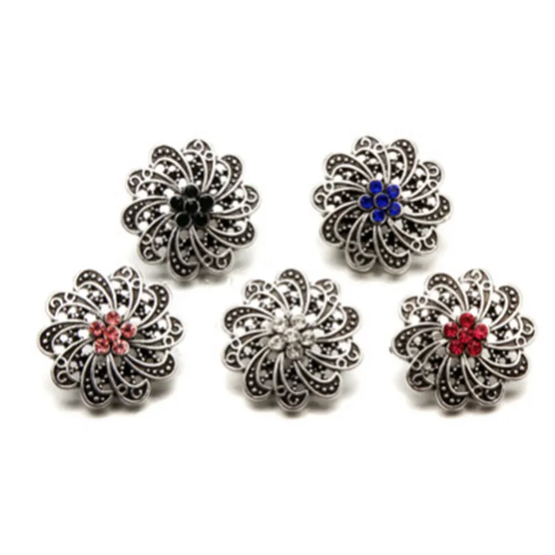Микс 5 Цвет Цветочная застежка со стразами на пуговицах с металлической кнопкой