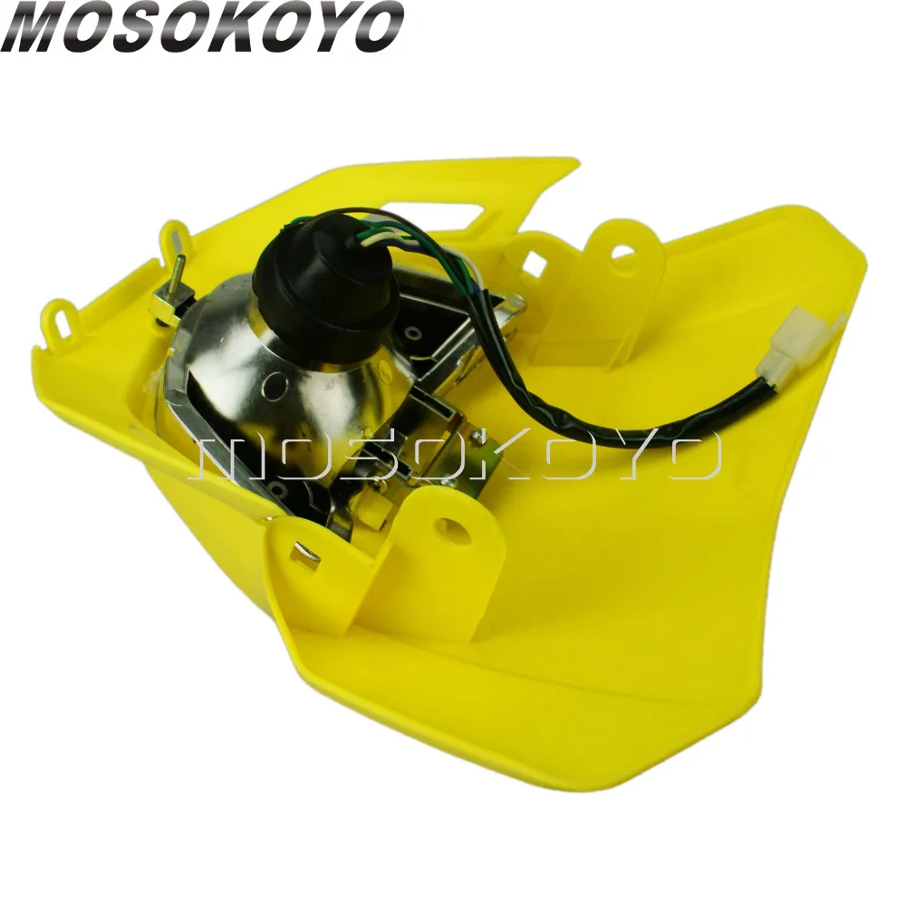 Для Suzuki DR650 DRZ400 RM85 RMZ-250 450 DRZ 125 фары для мотокросса Байк желтый Головной фонарь Передняя Маска Универсальная