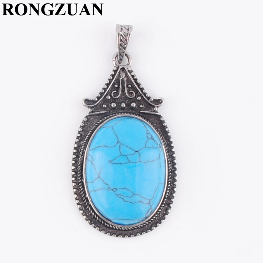 Turquoise RONGZUAN винтажные Подвески Ювелирные изделия натуральный Овальный Камень Амазонит Роза кварца аметисты бусины маятниковая Подвеска для цепочки и ожерелья TBN378 - Окраска металла: Turquoise