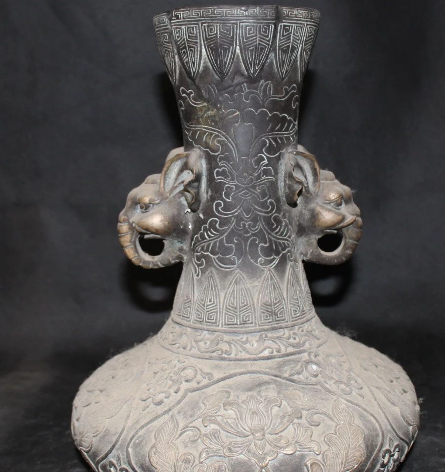 12 &quotКитайская династия народная традиция Бронзовая голова слона Zun Горшок Ваза