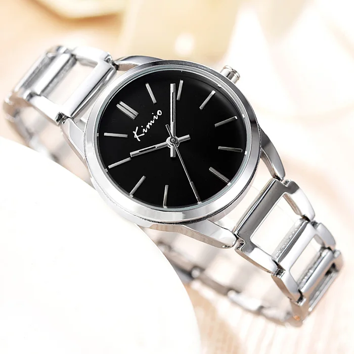 Sliver Black KIMIO кварцевые очаровательные часы-браслет из нержавеющей стали для женщин, женская одежда, часы с кристаллами, Элегантные Роскошные наручные часы с коробкой - Цвет: Sliver Black