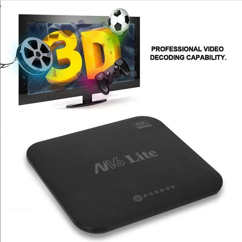 M16 Lite Android Smart Tv Box Emmc Rom телеприставка 4K 3D H.265 Wifi медиаплеер ТВ приемник Us