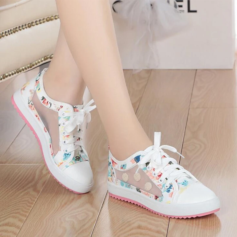 Женские туфли с кружевом на плоской подошве из сетчатого дышащего материала