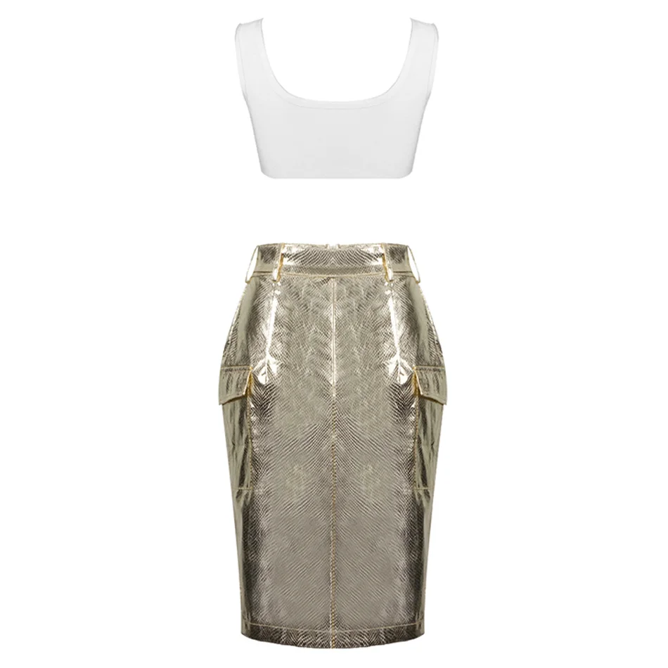 Блестящий бандажный комплект из двух предметов модное облегающее вечернее