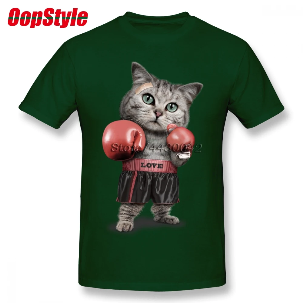 Boxinger Cat футболка на заказ с коротким рукавом Футболка мужская новая пара плюс размер o-образным вырезом Хлопок Фитнес Мужчины - Цвет: Forest Green