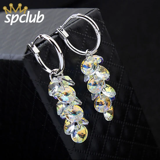 Женские круглые серьги кольца с кристаллами Swarovski серебряная Сережка вечерние