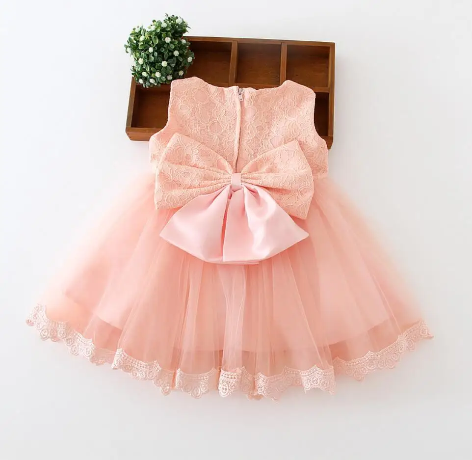 1 шт. персикового цвета белого без рукавов для маленьких девочек платье крестин