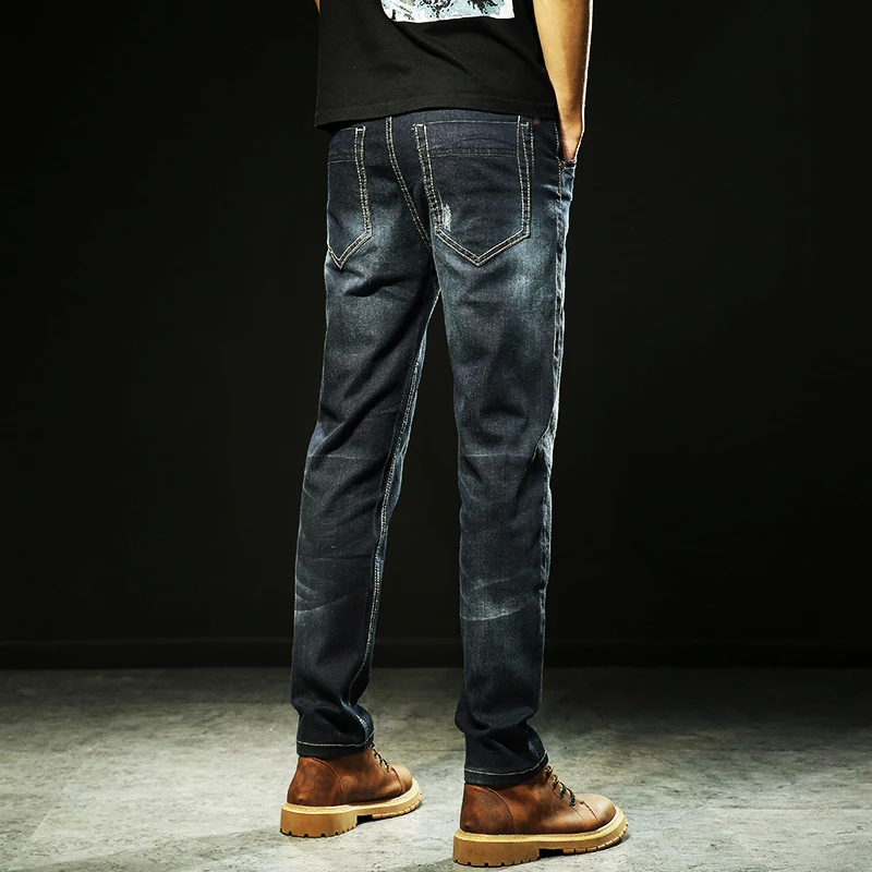 

2019 New Mens Jeans Smart Casual Jeans Regular Fit Straight Leg Elasticity Jeans Stretch Long Trousers Big Size 48