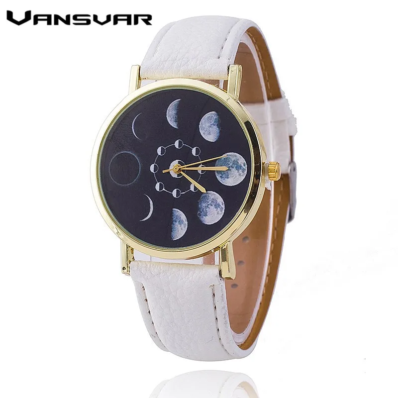 Vansvar Moon Phase Астрономия Пространство Часы Relogio Feminino Мода Женщины Кварцевые Часы Элегантной Роскошью Часы Горячая 1766