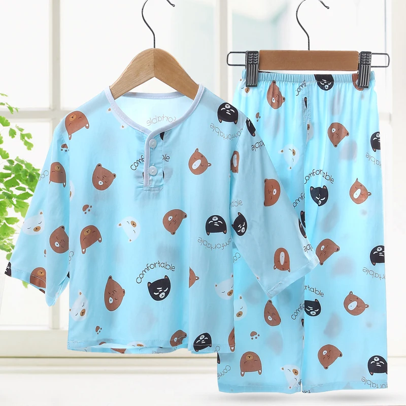 Детские пижамы длинные тонкие хлопковые для маленьких мальчиков и девочек