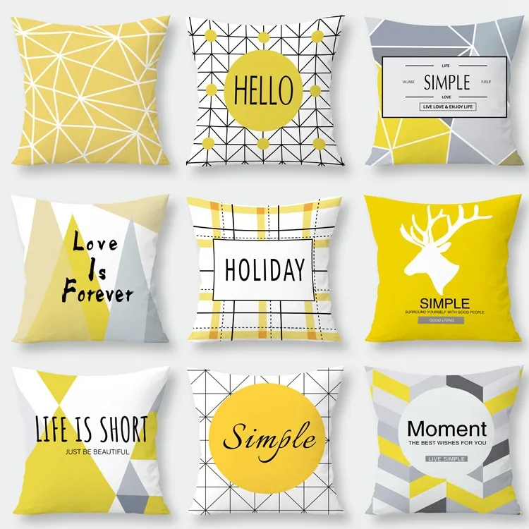 Yellow Grey Geometric Cushion Cover Velvet Pillow Deer Zebra Hello Case For Bedroom Sofa Decoration 45x45cm | Дом и сад
