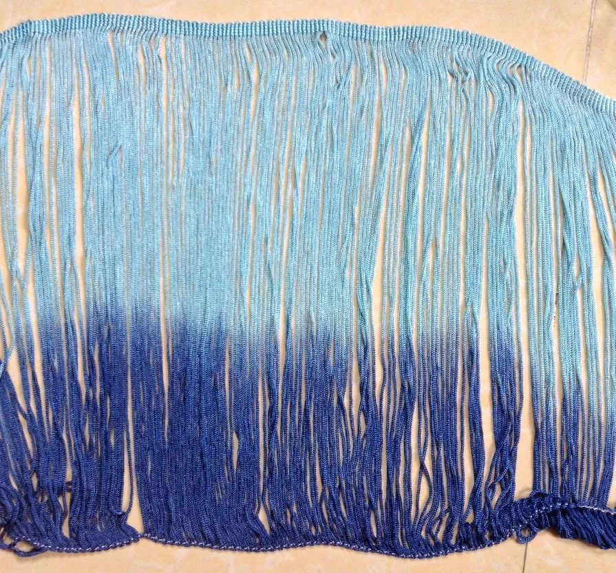 

Sky Blue with Royal Blue of SPACE DYE,30cm wide Latin dance costume decoration tassel trimming,XERY098-B
