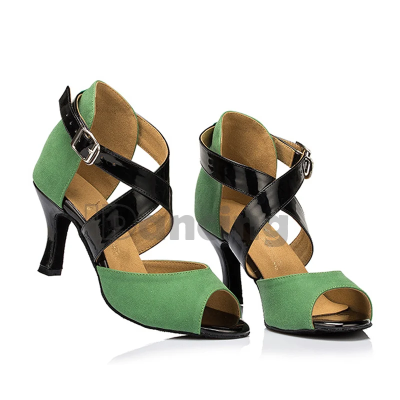 Туфли женские для латиноамериканских танцев зеленые вечерние туфли с открытым
