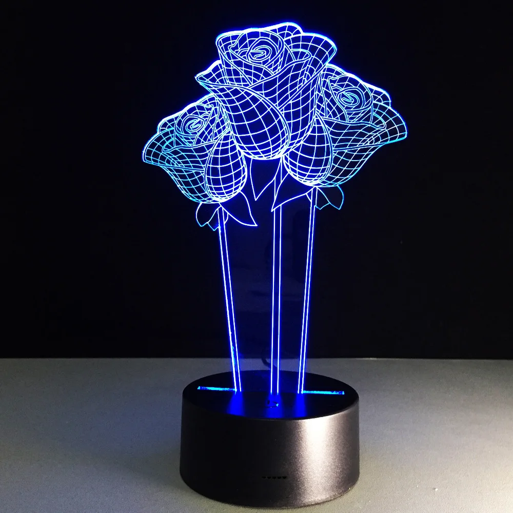 Розы 3D LED ночь День святого Валентина подарки настольная лампа Led Настольная