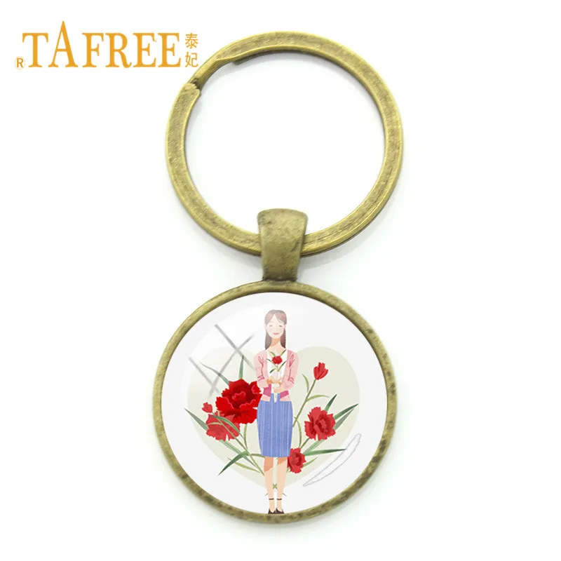 

TAFREE Vintage World's Best Teacher Charm Key Chain Keyring For Woman Men Teacher's Day Gift Red Carnation Jewerly FQ405
